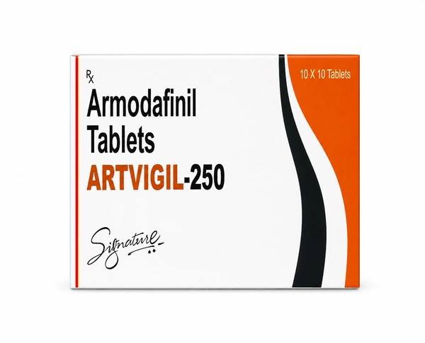 Artvigil 250 mg Armodafinil tablets pack for daytime sleepiness and wakefulness support