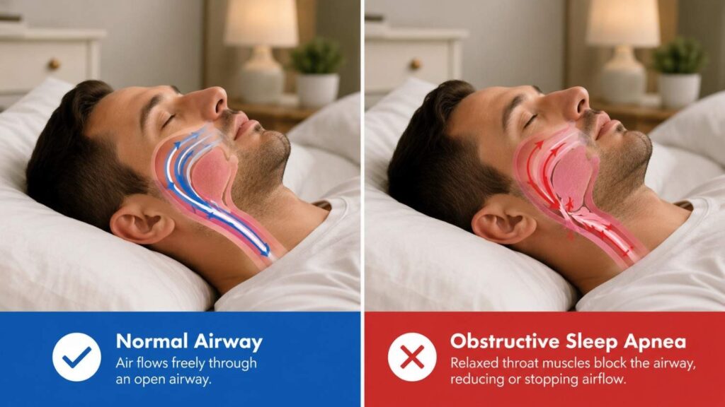 Normal airway compared with obstructive sleep apnea during sleep