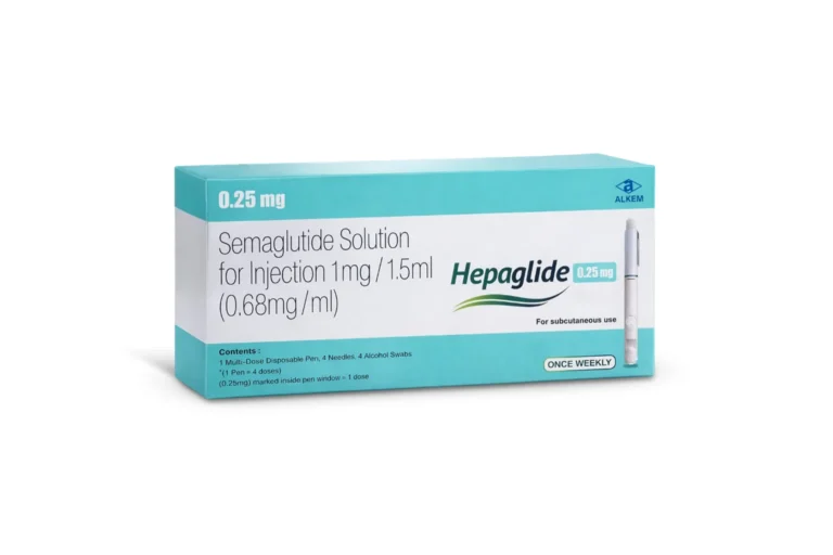 Hepaglide 0.25 mg Injection which has semaglutide 0.68mg/mL, and comes in 1.5mL vials